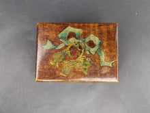 Load image into Gallery viewer, Antique Wooden Trinket or Jewelry Box Treen Wood Early 1900's Original Hand Painted with Basket of Fruit and Bow