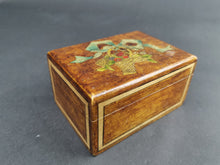 Load image into Gallery viewer, Antique Wooden Trinket or Jewelry Box Treen Wood Early 1900's Original Hand Painted with Basket of Fruit and Bow