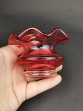 Load image into Gallery viewer, Antique Pink Cranberry Glass Bowl Vase with Scalloped Ruffle Edges