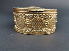 Load image into Gallery viewer, Antique Jewelry Box Gold Metal and Glass with Art Nouveau Lady in Top Victorian 1800's Original