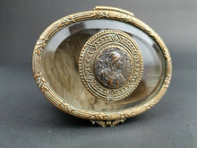 Load image into Gallery viewer, Antique Jewelry Box Gold Metal and Glass with Art Nouveau Lady in Top Victorian 1800's Original