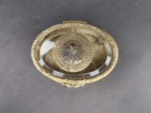Load image into Gallery viewer, Antique Jewelry Box Gold Metal and Glass with Art Nouveau Lady in Top Victorian 1800's Original