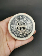 Load image into Gallery viewer, Antique Cold Cream Pot Jar Lid Ceramic Pottery Victorian 1800's Original Ornate Black and White