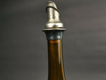 Load image into Gallery viewer, Antique Amber Glass Wine Decanter Bottle with Silver Top Stopper and Pourer Hand Blown with Etched Grapes