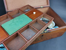 Load image into Gallery viewer, Antique Sewing or Jewelry Box with Removable Tray with Compartments Wood Wooden Early 1900's Original