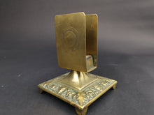 Load image into Gallery viewer, Antique Brass Matchbox Match Box Holder Stand Late 1800's Original Engraved and Face and Vine Reliefs Victorian