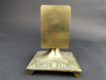 Load image into Gallery viewer, Antique Brass Matchbox Match Box Holder Stand Late 1800's Original Engraved and Face and Vine Reliefs Victorian