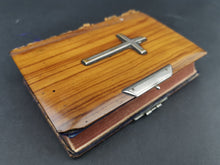 Load image into Gallery viewer, Antique Common Prayer Book Bible Olive Wood Church of England 1895 with Silver Cross Crucifix on Front and Leather Binding