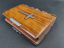 Load image into Gallery viewer, Antique Common Prayer Book Bible Olive Wood Church of England 1895 with Silver Cross Crucifix on Front and Leather Binding