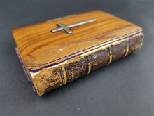 Load image into Gallery viewer, Antique Common Prayer Book Bible Olive Wood Church of England 1895 with Silver Cross Crucifix on Front and Leather Binding