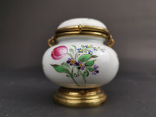 Load image into Gallery viewer, Vintage Lidded Pot Jar or Box Hand Painted Porcelain and Gold Metal with Top Handle