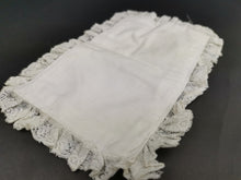 Load image into Gallery viewer, Antique Dolls Bed Blanket Quilt Duvet Cover Topper White Cotton and Lace Miniature