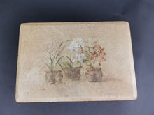 Load image into Gallery viewer, Vintage Jewelry or Trinket Box with Flowers in Planters on Top Wood and Canvas with Brass Closure