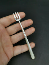 Load image into Gallery viewer, Antique Pickle or Olive Fork Sterling Silver and Mother of Pearl British Hallmarked Chester England