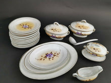 Load image into Gallery viewer, Antique Miniature Doll Dishes Set Ceramic Bisque Porcelain Hand Painted with Flowers 21 Pieces Plates  Soup Tureens Gravy Boat Platters