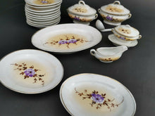 Load image into Gallery viewer, Antique Miniature Doll Dishes Set Ceramic Bisque Porcelain Hand Painted with Flowers 21 Pieces Plates  Soup Tureens Gravy Boat Platters