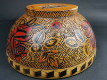 Load image into Gallery viewer, Vintage Wooden Bowl Hand Painted with Roses Penwork and Pyrography on Wood Rose Flowers Woodwork Carving 1920's - 1930's Art Deco
