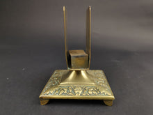 Load image into Gallery viewer, Antique Brass Matchbox Match Box Holder Stand Late 1800's Original Engraved and Face and Vine Reliefs Victorian