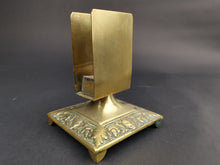 Load image into Gallery viewer, Antique Brass Matchbox Match Box Holder Stand Late 1800's Original Engraved and Face and Vine Reliefs Victorian