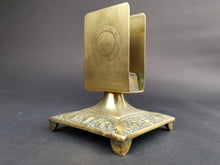 Load image into Gallery viewer, Antique Brass Matchbox Match Box Holder Stand Late 1800's Original Engraved and Face and Vine Reliefs Victorian
