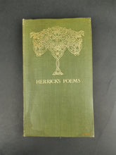 Load image into Gallery viewer, Antique Robert Herrick Herrick's Poems Poetry Book 1905 Art Nouveau Arts and Crafts Green and Gold Canvas Cover