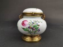 Load image into Gallery viewer, Vintage Lidded Pot Jar or Box Hand Painted Porcelain and Gold Metal with Top Handle