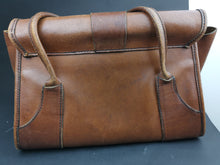 Load image into Gallery viewer, Vintage Brown Leather Large Handbag Hand Bag Purse 1950's - 1960's Original Cow Hide Made in England