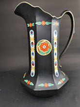 Load image into Gallery viewer, Antique Pitcher Jug Vase Large Ceramic Pottery Arts and Crafts Art Nouveau Deco Late 1800's - Early 1900's Original Black Multicolored