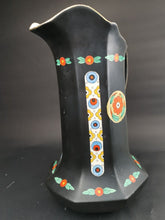 Load image into Gallery viewer, Antique Pitcher Jug Vase Large Ceramic Pottery Arts and Crafts Art Nouveau Deco Late 1800's - Early 1900's Original Black Multicolored