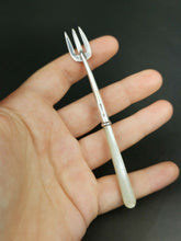 Load image into Gallery viewer, Antique Pickle or Olive Fork Sterling Silver and Mother of Pearl British Hallmarked Chester England