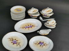 Load image into Gallery viewer, Antique Miniature Doll Dishes Set Ceramic Bisque Porcelain Hand Painted with Flowers 21 Pieces Plates  Soup Tureens Gravy Boat Platters