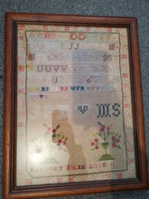 Load image into Gallery viewer, Antique Embroidered Sampler Embroidery Named and Signed Original Art Hand Made Victorian 1800's Framed