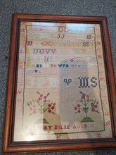 Load image into Gallery viewer, Antique Embroidered Sampler Embroidery Named and Signed Original Art Hand Made Victorian 1800's Framed
