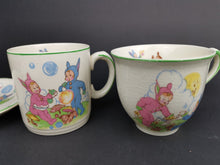 Load image into Gallery viewer, Vintage Alfred Meakin Pixie Ware Dishes Teacup Cup Mug Saucers Plate Bowl Set Ceramic Pottery Made in England 1950's Mid Century Original