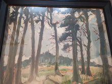 Load image into Gallery viewer, Vintage Forest and Trees Woodland Landscape Oil Painting on Wood Board Signed and Dated 1937 In Original Frame Art Deco 1937