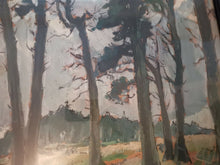 Load image into Gallery viewer, Vintage Forest and Trees Woodland Landscape Oil Painting on Wood Board Signed and Dated 1937 In Original Frame Art Deco 1937