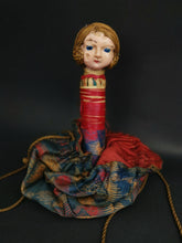 Load image into Gallery viewer, Vintage Pouch Purse with Celluloid Flapper Doll Inside Drawstring Bag 1920's Original