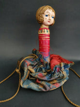 Load image into Gallery viewer, Vintage Pouch Purse with Celluloid Flapper Doll Inside Drawstring Bag 1920's Original