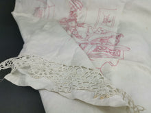 Load image into Gallery viewer, Antique Large Embroidery of Mother and Children on White Linen and Lace Cloth Victorian Hand Made Original 1800's 44 x 21 Inches