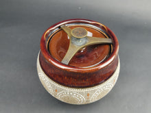 Load image into Gallery viewer, Antique Tobacco Jar Ceramic Pottery with Brass Lock Fitting on Top Made in England Early 1900's Original