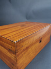 Load image into Gallery viewer, Antique Wooden Jewelry or Sewing Box with Lots of Compartments and Original Key Early 1900's Original