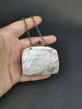 Load image into Gallery viewer, Antique Mother of Pearl Shell Sovereign Coin Purse with Chain Link Top Handle Victorian Original 1800's
