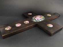 Load image into Gallery viewer, Vintage Crucifix Cross Wall Hanging Esmaltes Garcia Wood and Enamel Wooden Large Spanish Hand Made in Spain 1960's Original