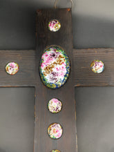 Load image into Gallery viewer, Vintage Crucifix Cross Wall Hanging Esmaltes Garcia Wood and Enamel Wooden Large Spanish Hand Made in Spain 1960's Original