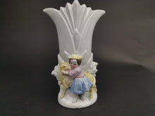 Load image into Gallery viewer, Antique Flower or Spill Vase with Girl and Lamb Victorian Bisque Porcelain Late 1800's Original