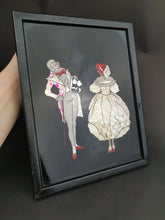 Load image into Gallery viewer, Vintage Foil Art Painting of Lady and Man in Original Frame Art Deco 1920's Reverse Painting Hand Painted Hand Made