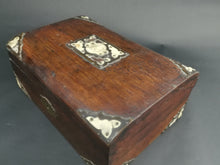 Load image into Gallery viewer, Antique Sewing Jewelry or Trinket Box Wood Brass Metal and Celluloid Victorian Original Late 1800's Lined with Green Silk