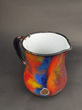 Load image into Gallery viewer, Antique Enamel and Metal Pitcher Jug Enamel Ware End of Day Rainbow Multicolored Rare French Early 1900's Original