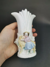 Load image into Gallery viewer, Antique Flower or Spill Vase with Girl and Lamb Victorian Bisque Porcelain Late 1800's Original