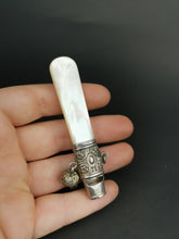Load image into Gallery viewer, Antique Ladies Whistle Silver Metal and Mother of Pearl Shell Victorian Late 1800's Original